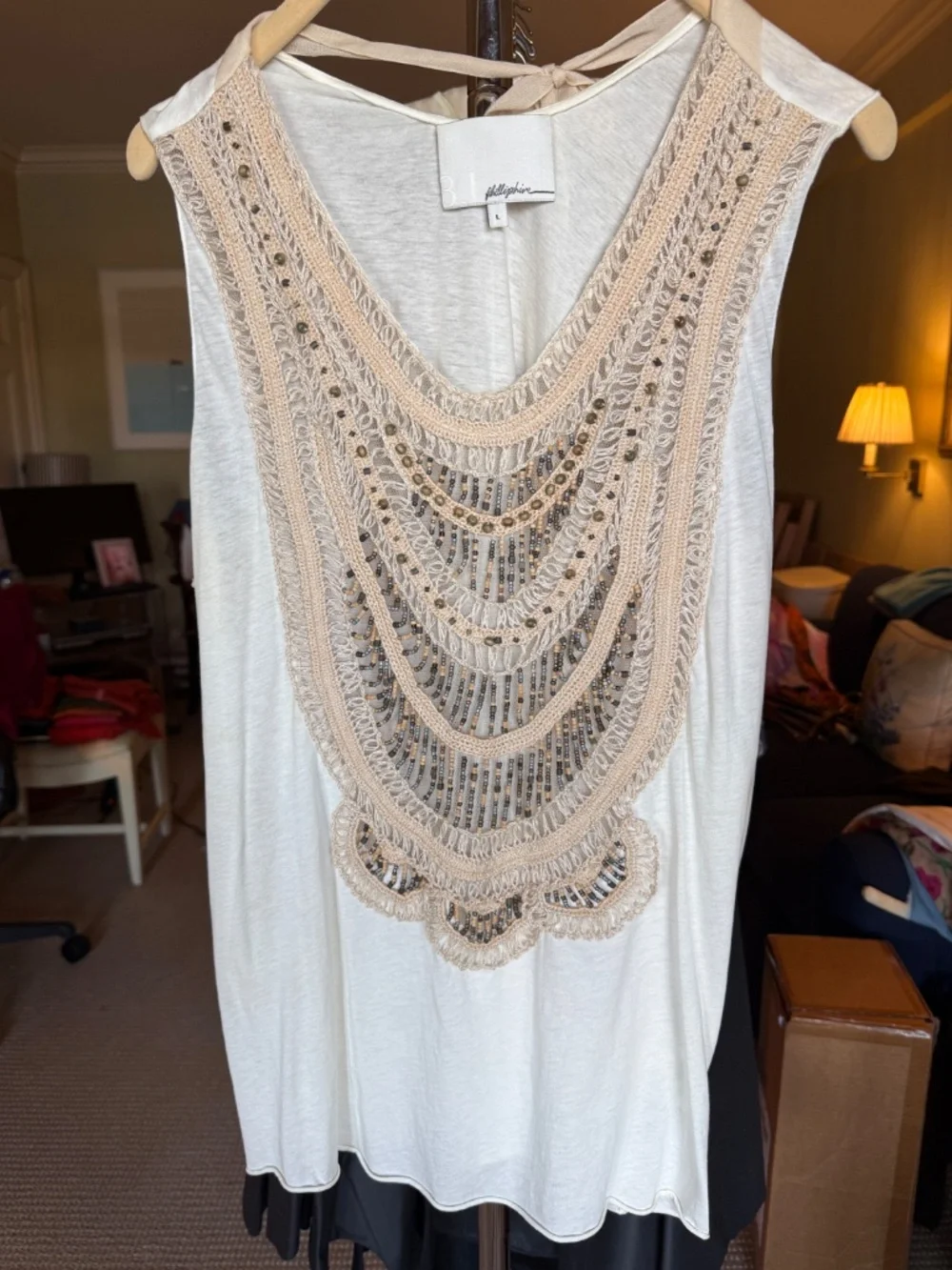 3.1 Phillip Lim Ivory Embellished Crochet Tank Top – Size Large - Picture 2 of 6